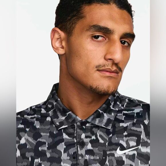 Nike Tour Dri-Fit Golf Polo Black Gray Printed - Picture 3 of 11